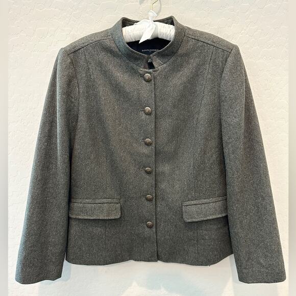 BANANA REPUBLIC | Gray Twill Wool Metal Button Military Blazer Jacket | Size 14 - Picture 1 of 6